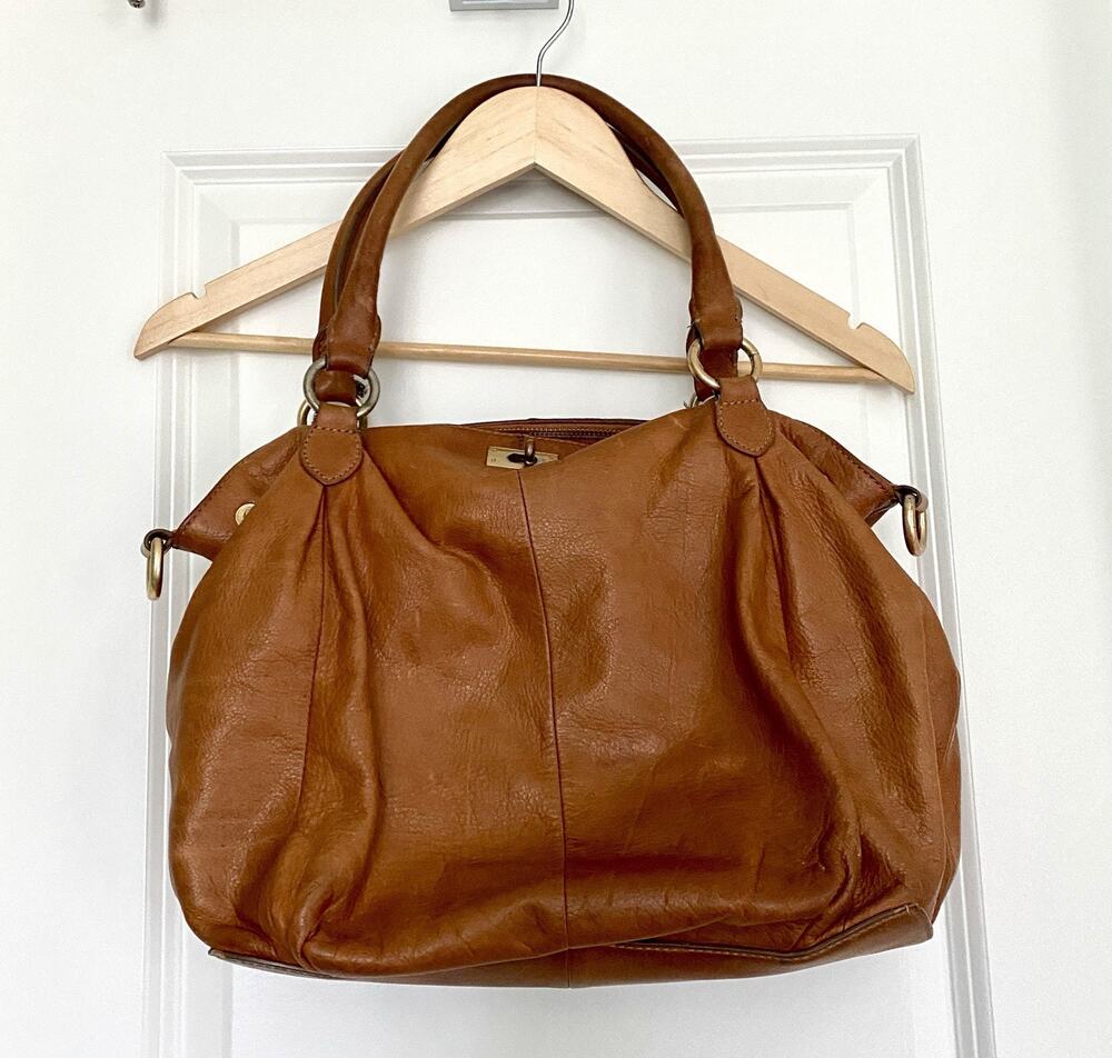 J Crew Brompton Large Brown Leather Hobo Handbag with Top Handle